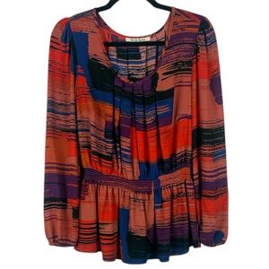 Black Rainn Casual Multicolor Abstract Pleated Front & Back Blouse Size Medium